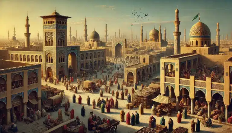 représentation de Bagdad en Irak au 13ème siècle par une IA