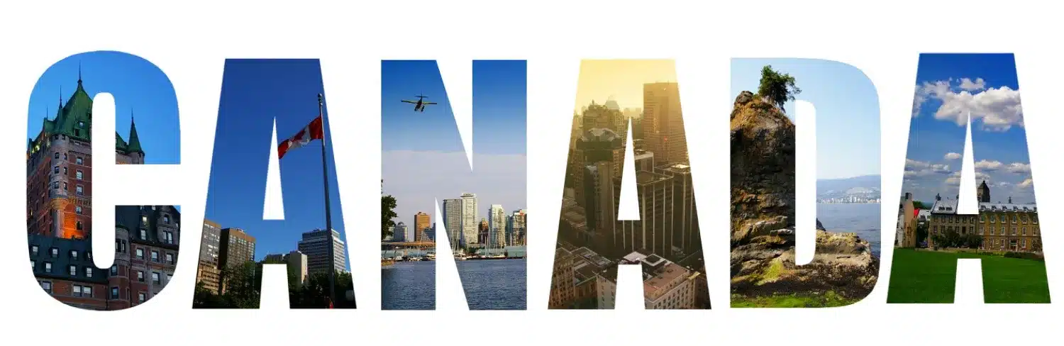image avec ecrit canada et dans les lettres il y a des paysages du canada