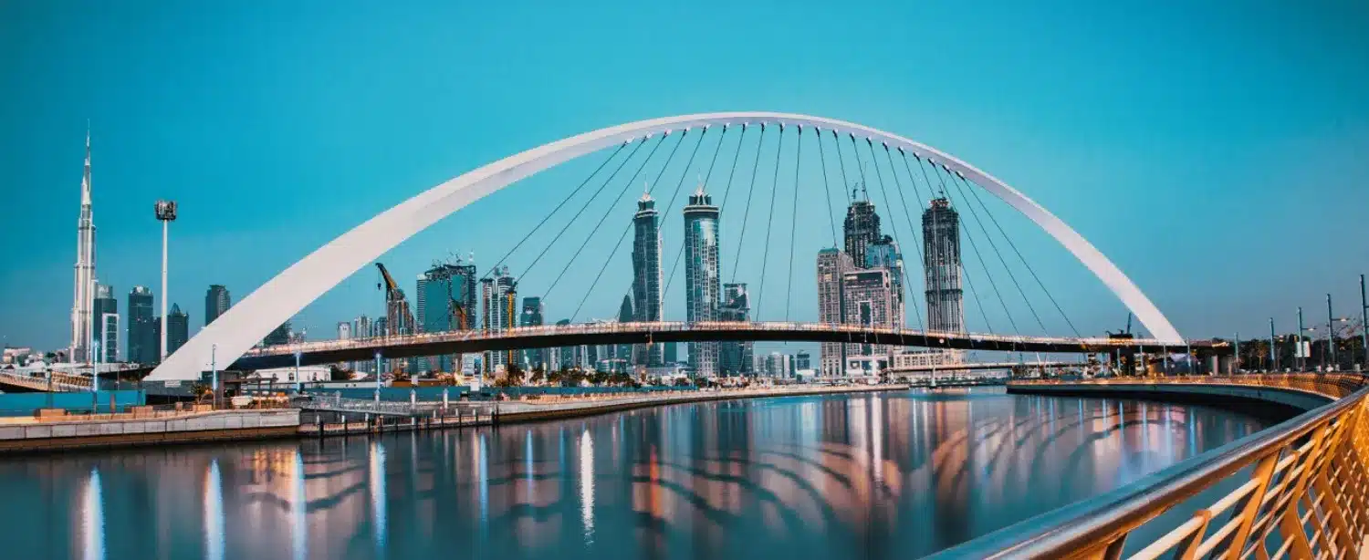 image de Dubai panoramique avec un pont traversant l'image
