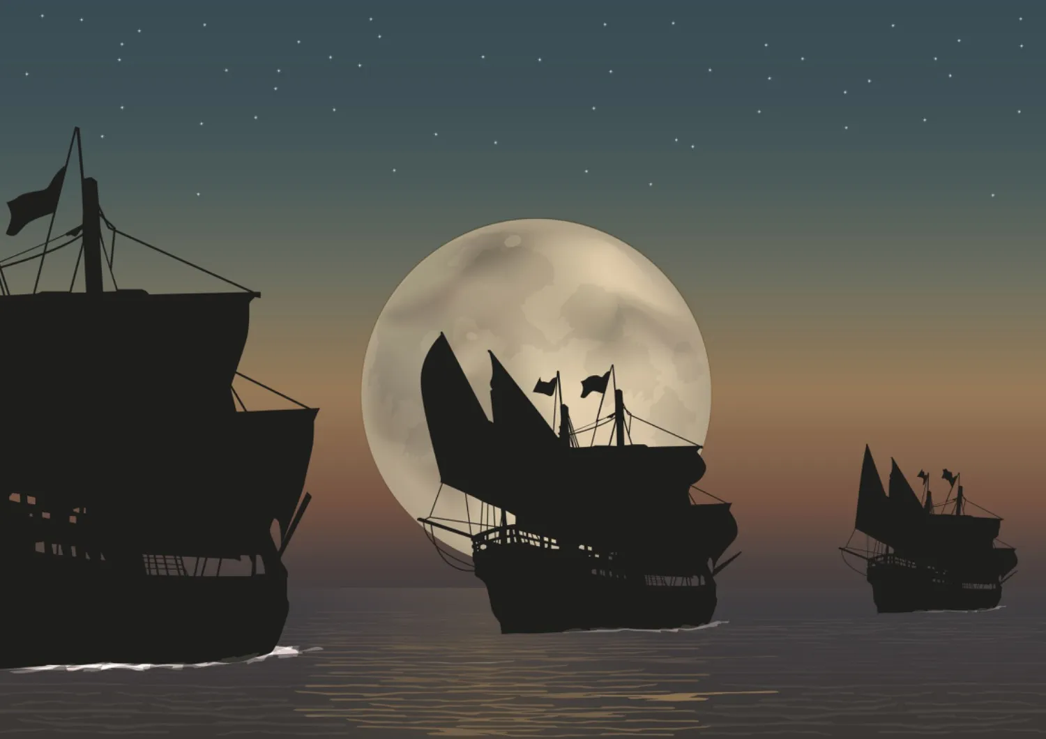 image de bateau durant la nuit allant a une destination lointaine