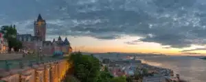 Quebec vue sur la ville au couché du soleil
