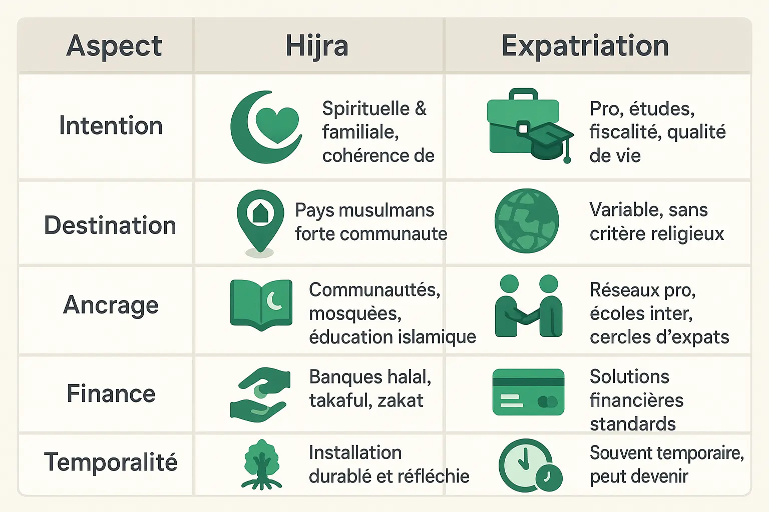 Schéma comparatif hijra vs expatriation