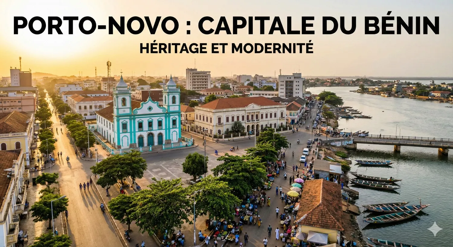 Porto-Novo, l’une des principales villes du Bénin, présentée en vue aérienne avec son architecture et son patrimoine culturel