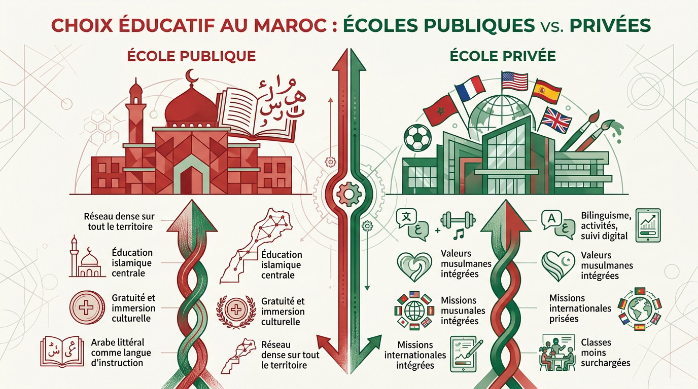 Comparaison entre école publique et privée pour l'éducation au Maroc