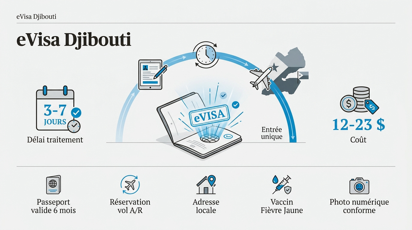 Infographie sur les délais et coûts de l'eVisa pour Djibouti