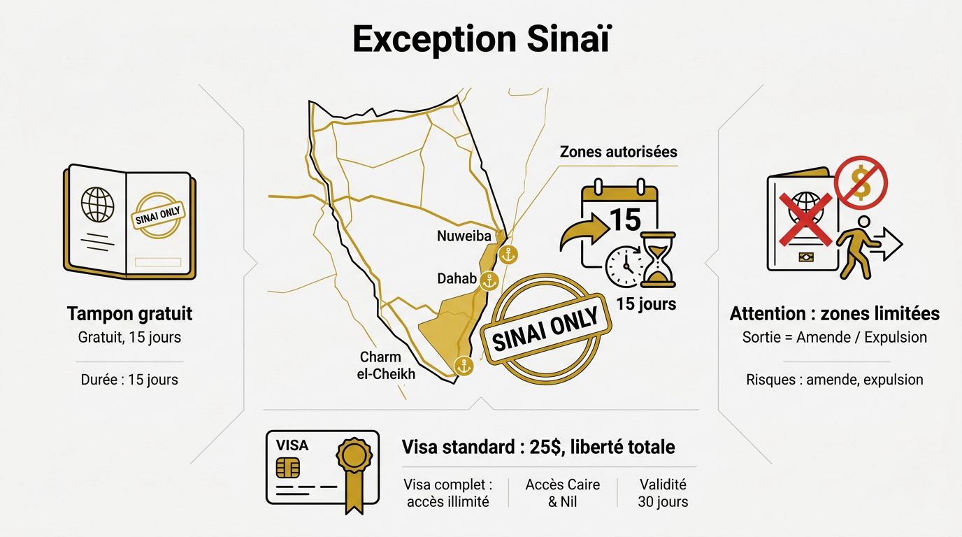Zones et conditions de l'exemption de visa pour le Sinaï en Égypte