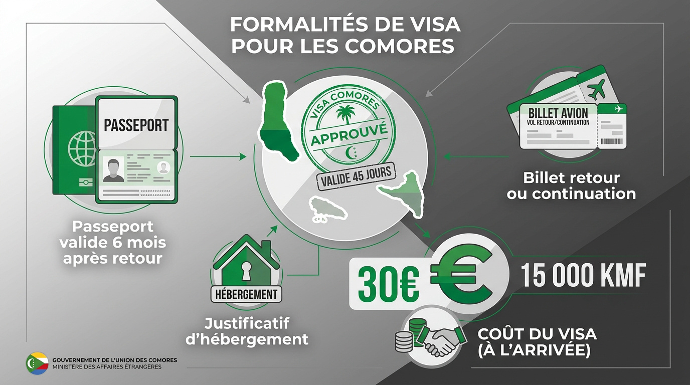 Formalités de douane et tampon de visa à l'aéroport des Comores