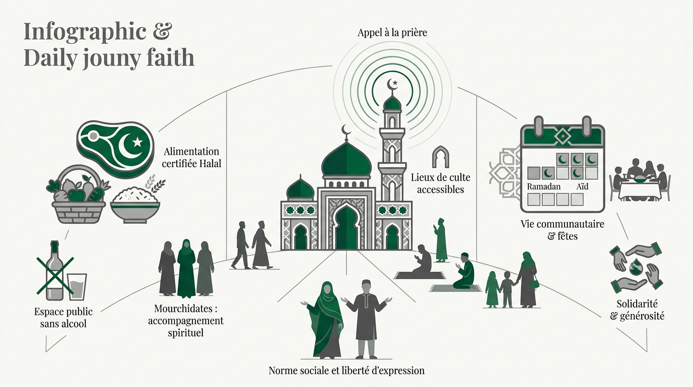Infographie illustrant la pratique de la religion en Algérie au quotidien