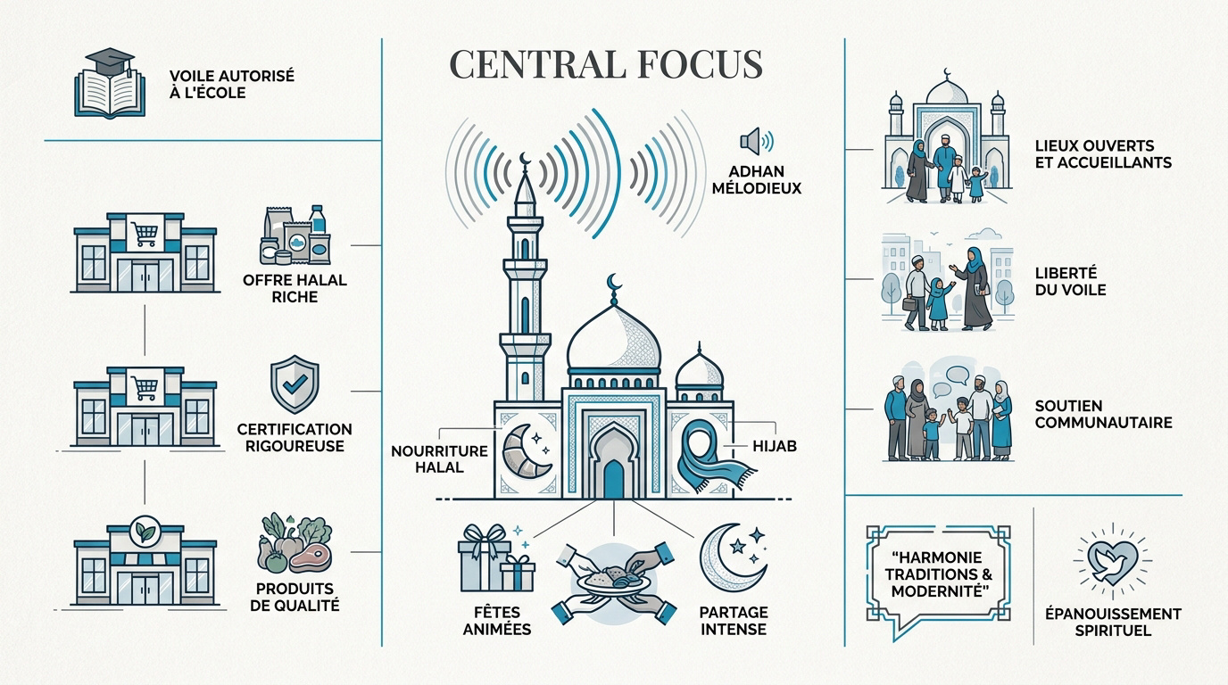 Infographie comparative sur la vie quotidienne et la pratique religieuse pour les musulmans expatriés