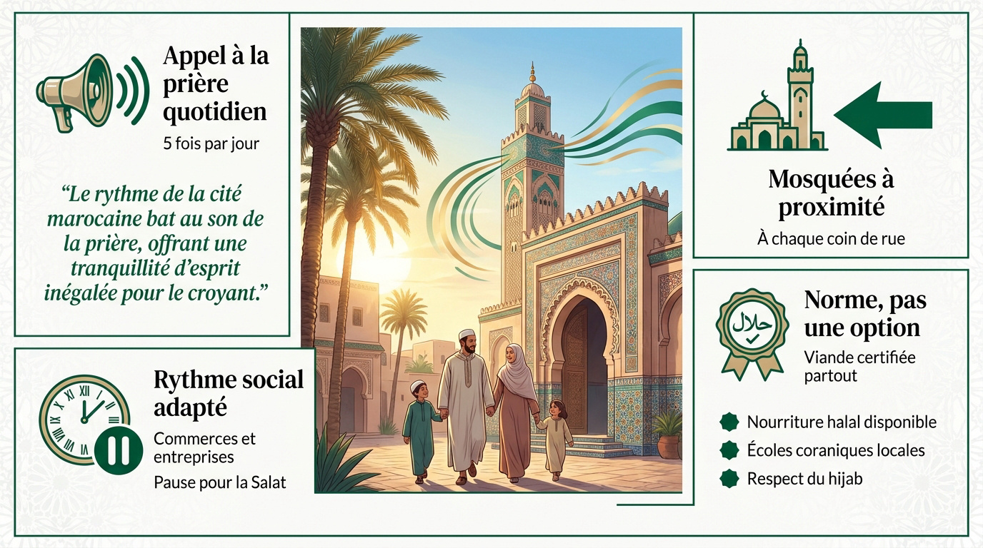 Mosquée marocaine traditionnelle avec minaret sous un ciel bleu