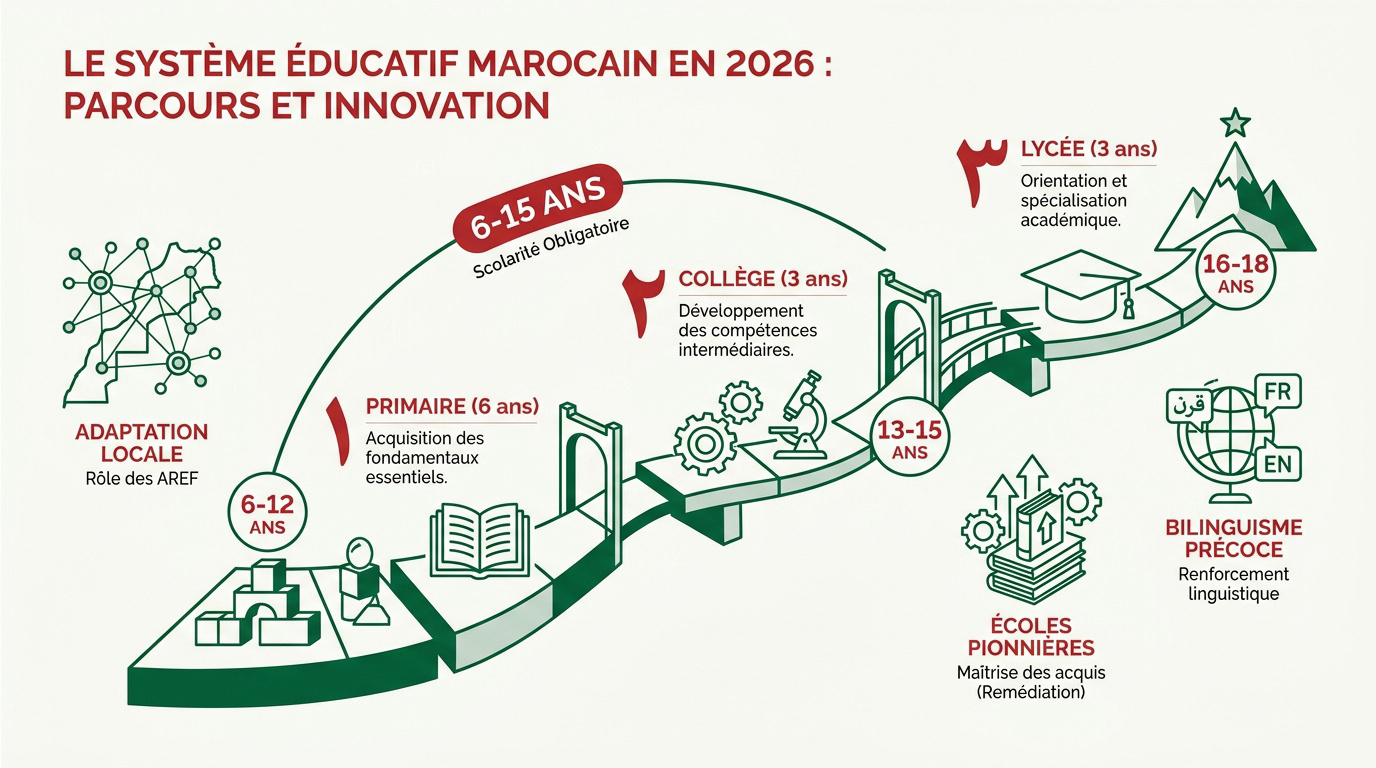 Illustration du système éducatif marocain moderne et ses innovations pédagogiques en 2026
