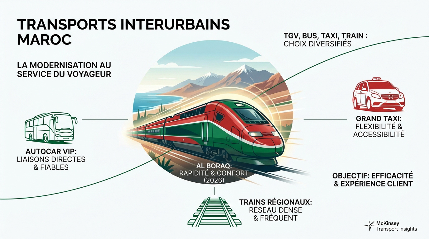 Train Al Boraq et bus de voyage au Maroc