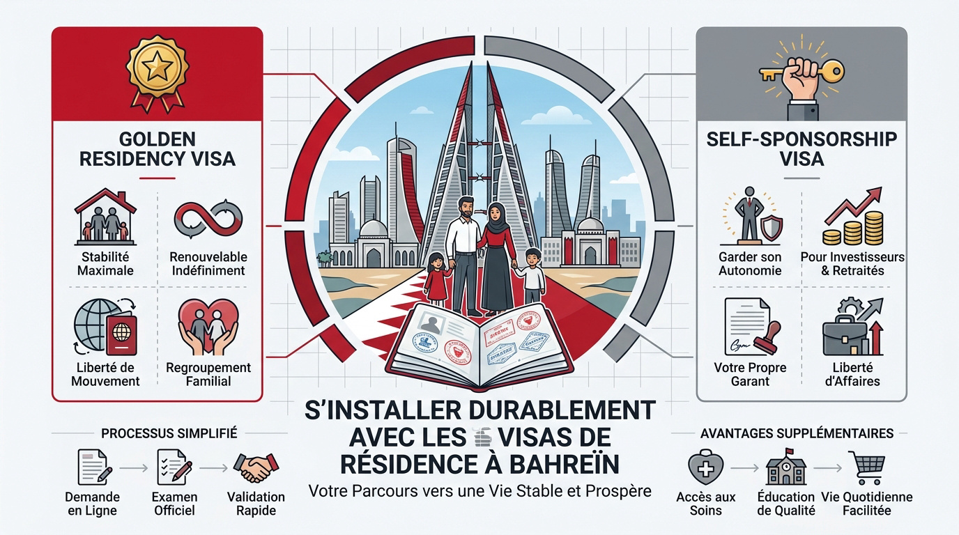 Vue aérienne de Manama symbolisant la résidence longue durée à Bahreïn