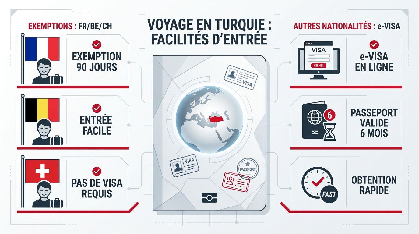 Voyageur préparant son départ pour la Turquie avec ses documents d'identité