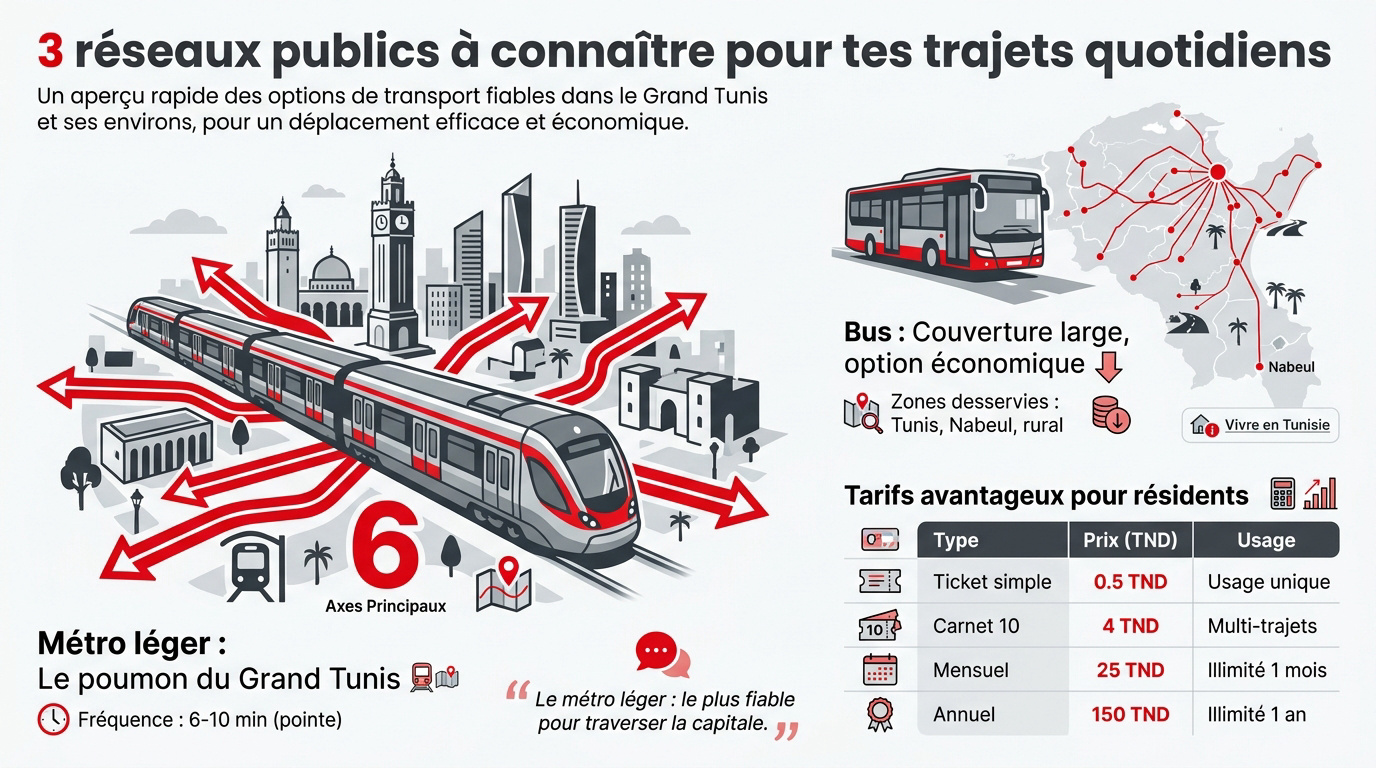 Réseau de métro léger et bus à Tunis