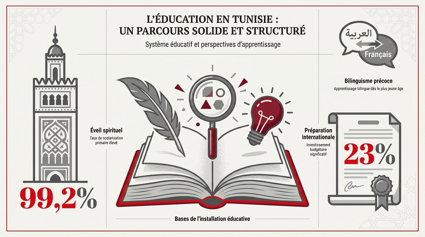 Enfants tunisiens en classe apprenant l'arabe et le français