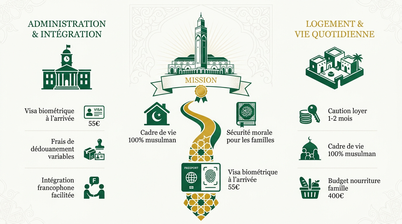 Famille musulmane préparant son installation en Mauritanie devant la mosquée de Nouakchott