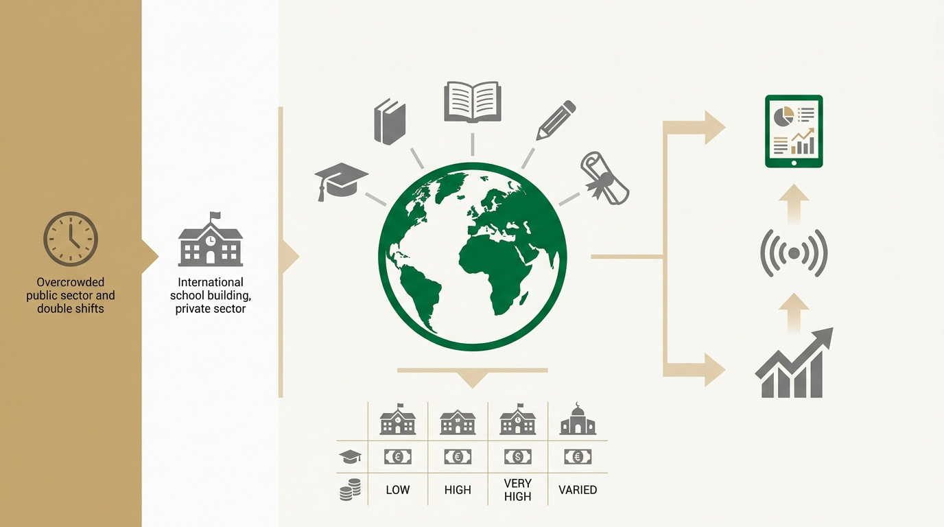 Infographie détaillant les cycles de l'éducation en Égypte du primaire au secondaire