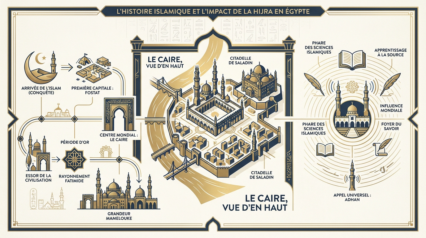 Mosquée historique au Caire symbolisant l'héritage islamique pour la hijra