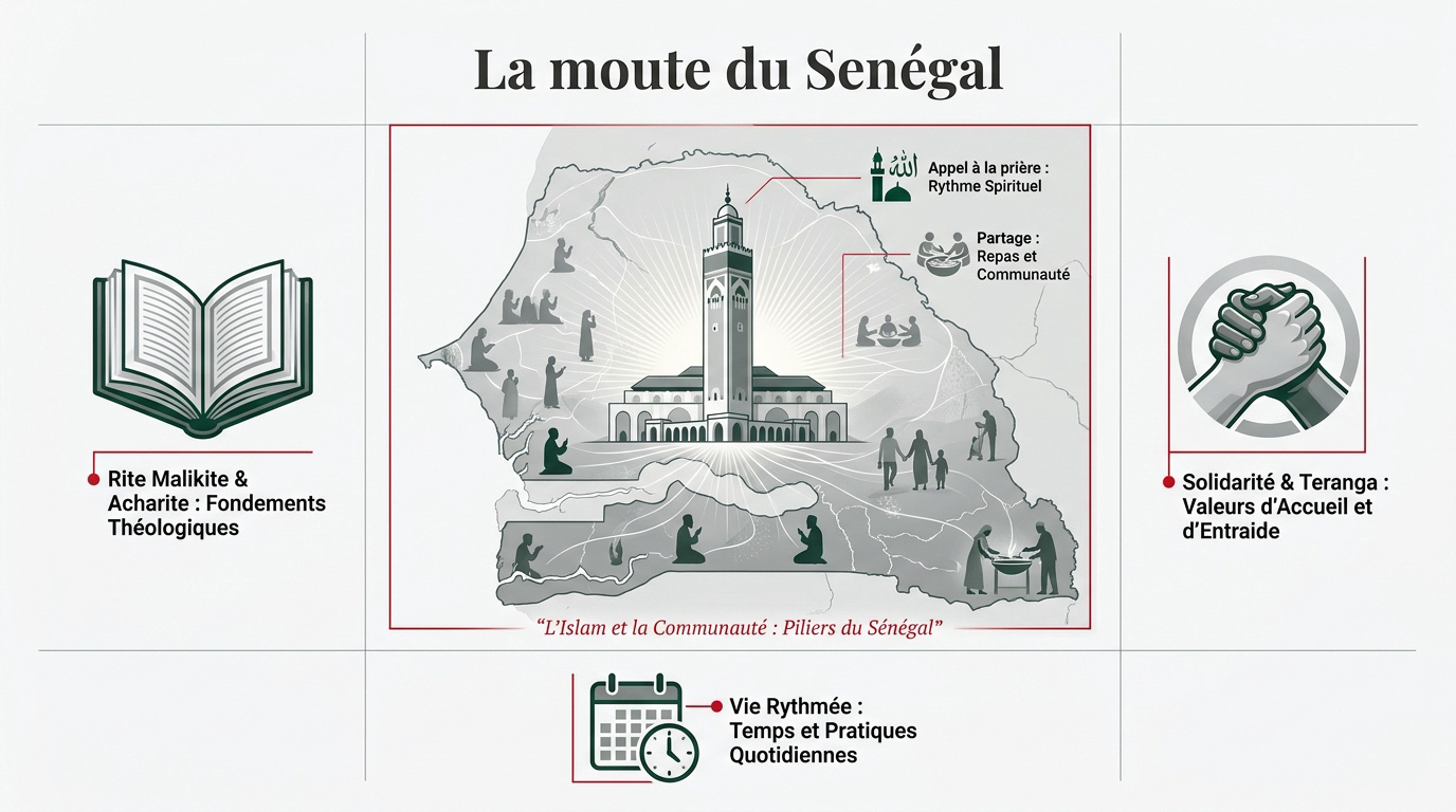Fidèles musulmans rassemblés devant une mosquée au Sénégal pour la prière