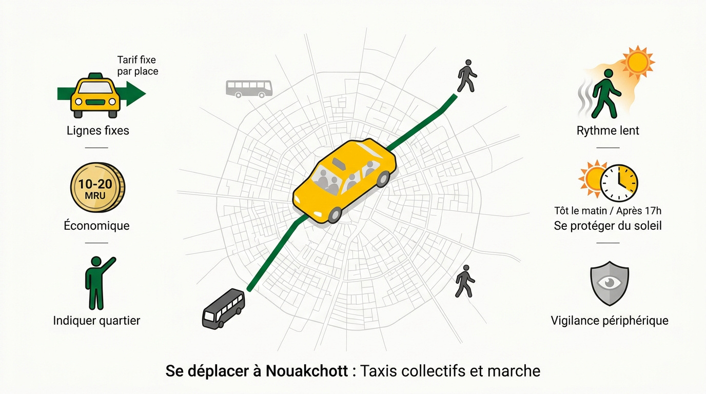 Taxis collectifs et circulation dans les rues de Nouakchott en Mauritanie
