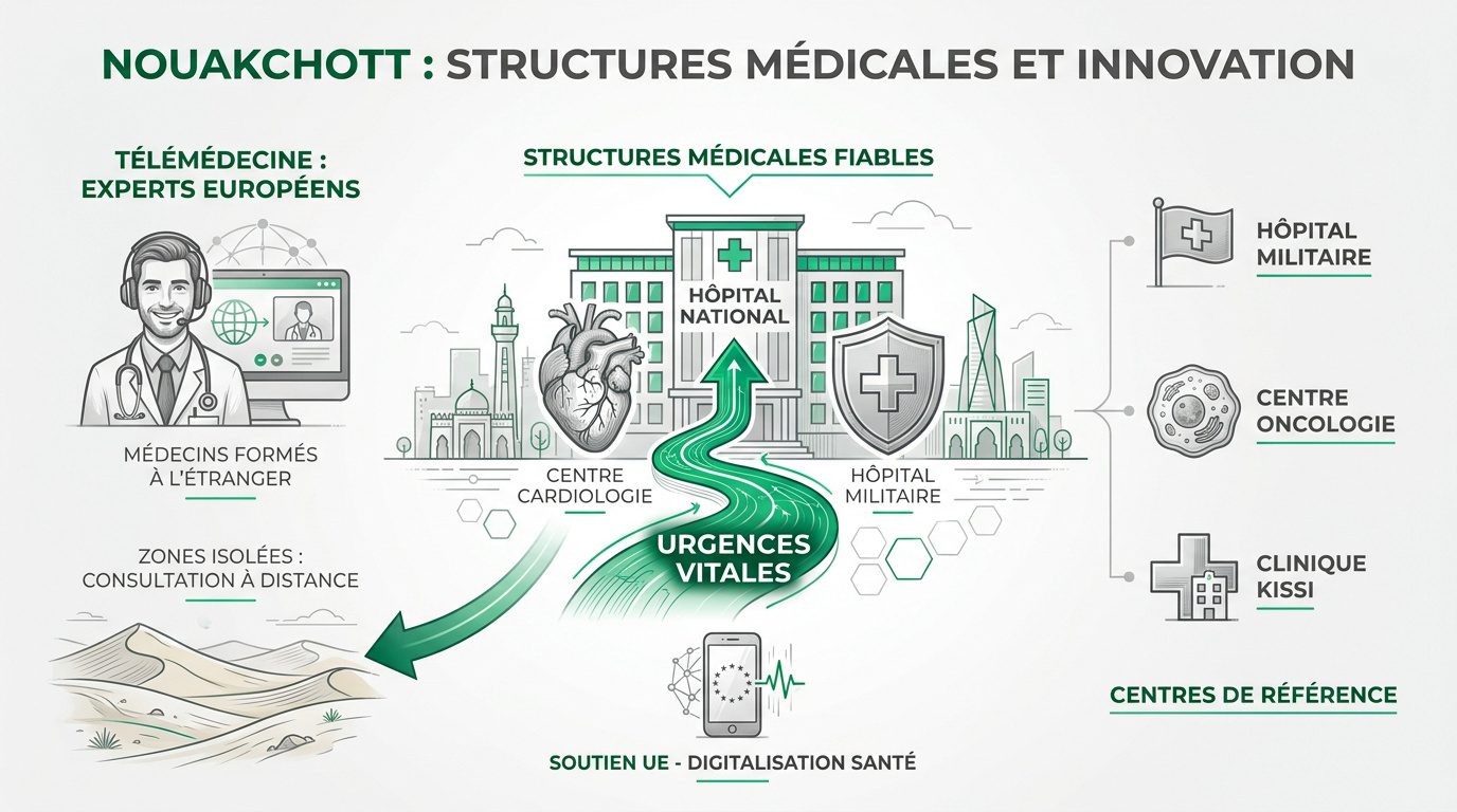 Vue moderne des infrastructures de santé et de l'innovation médicale à Nouakchott