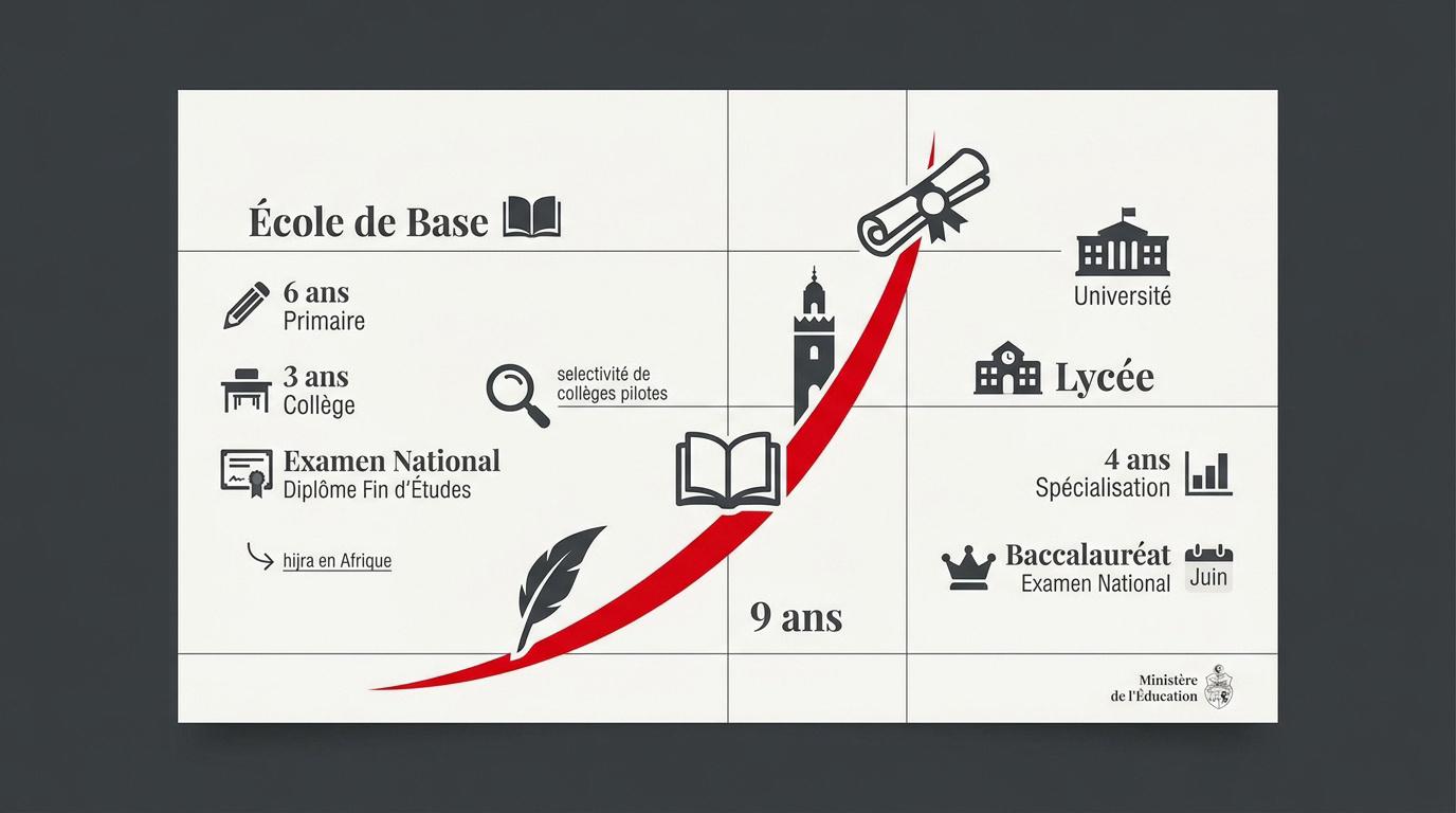 Schéma du parcours scolaire en Tunisie de l'école primaire au baccalauréat
