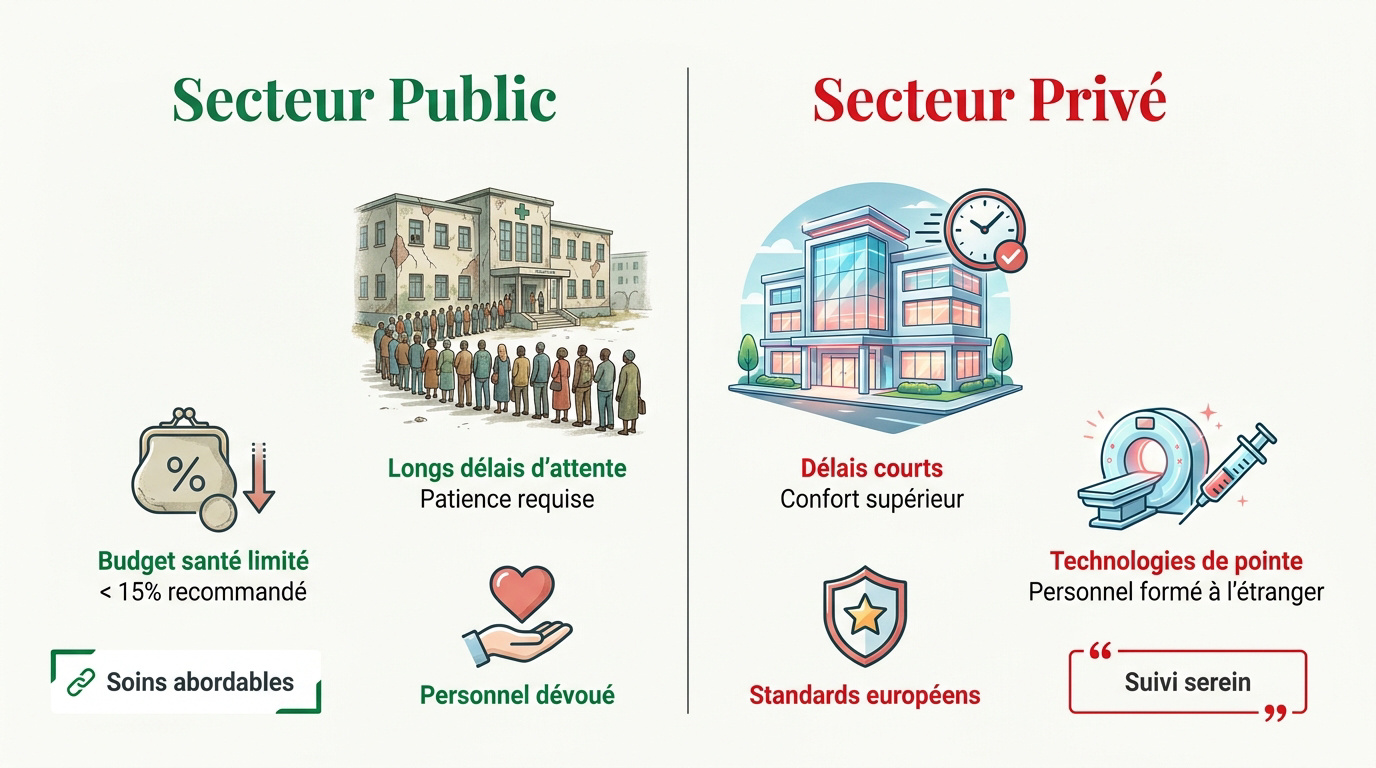 Comparaison entre le secteur de santé public et les cliniques privées au Sénégal pour les expatriés