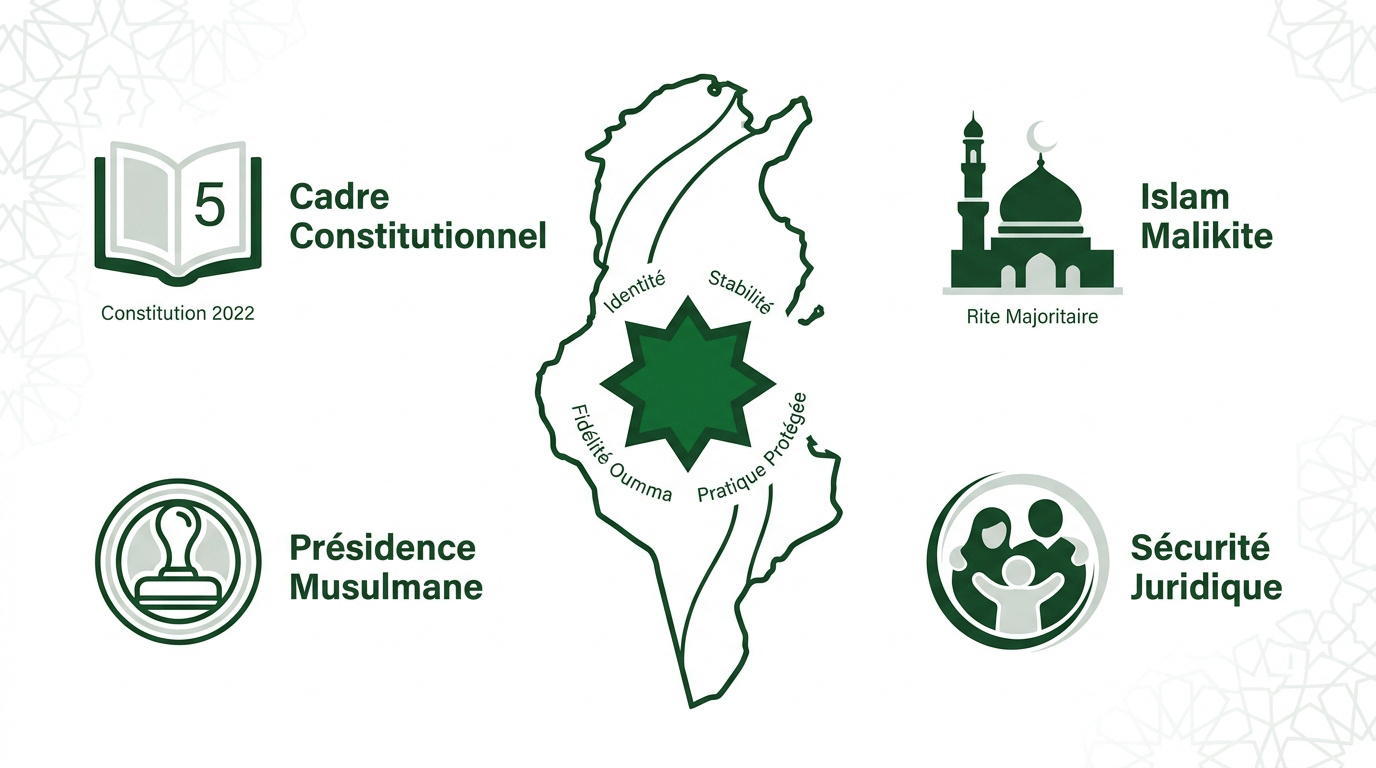 Mosquée historique en Tunisie symbolisant l'identité islamique et le cadre constitutionnel