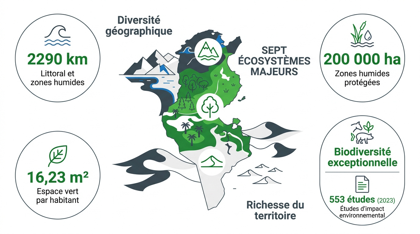 Paysages variés de la nature en Tunisie entre montagnes et littoral