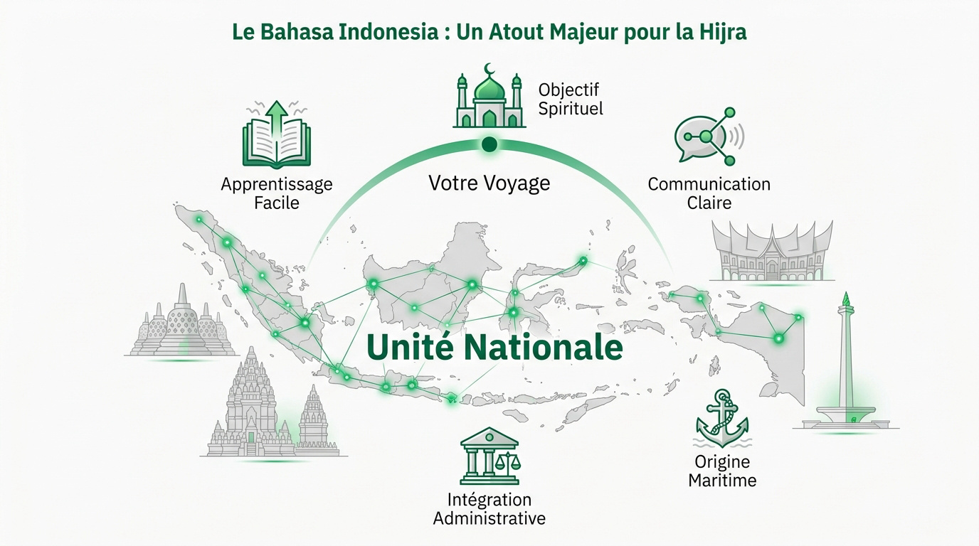 Femme expatriée musulmane voilée apprenant le Bahasa Indonesia en Indonésie