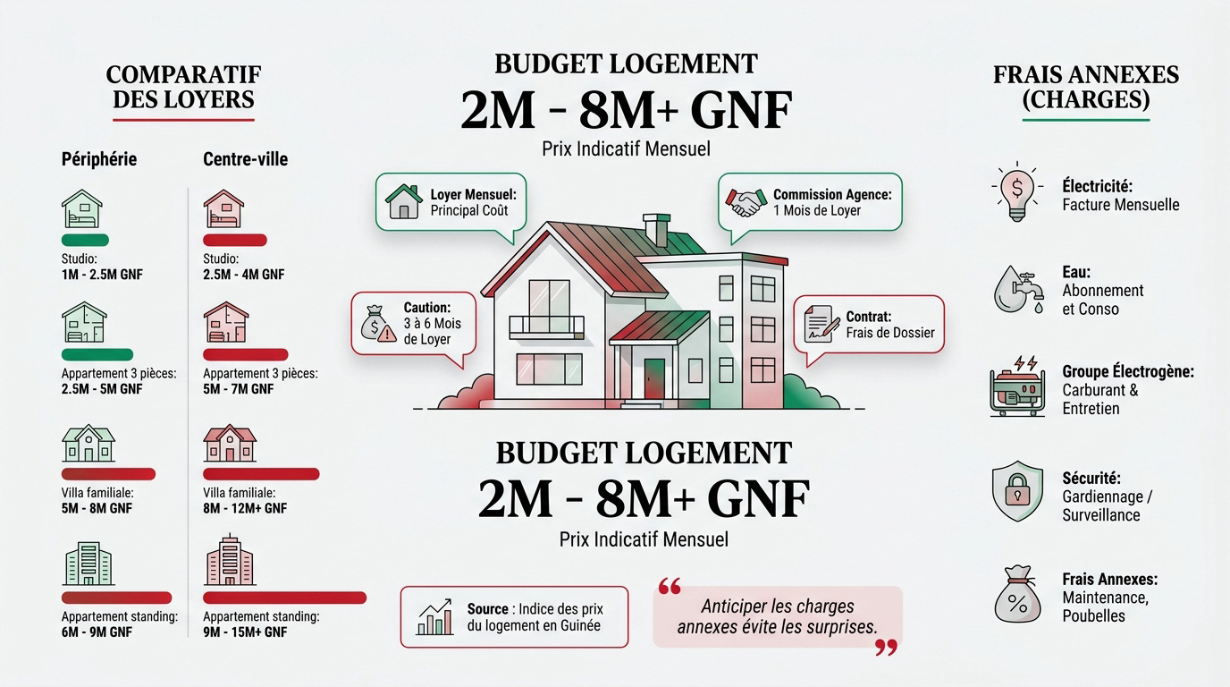 Estimation du budget pour un logement en Guinée incluant loyers et charges