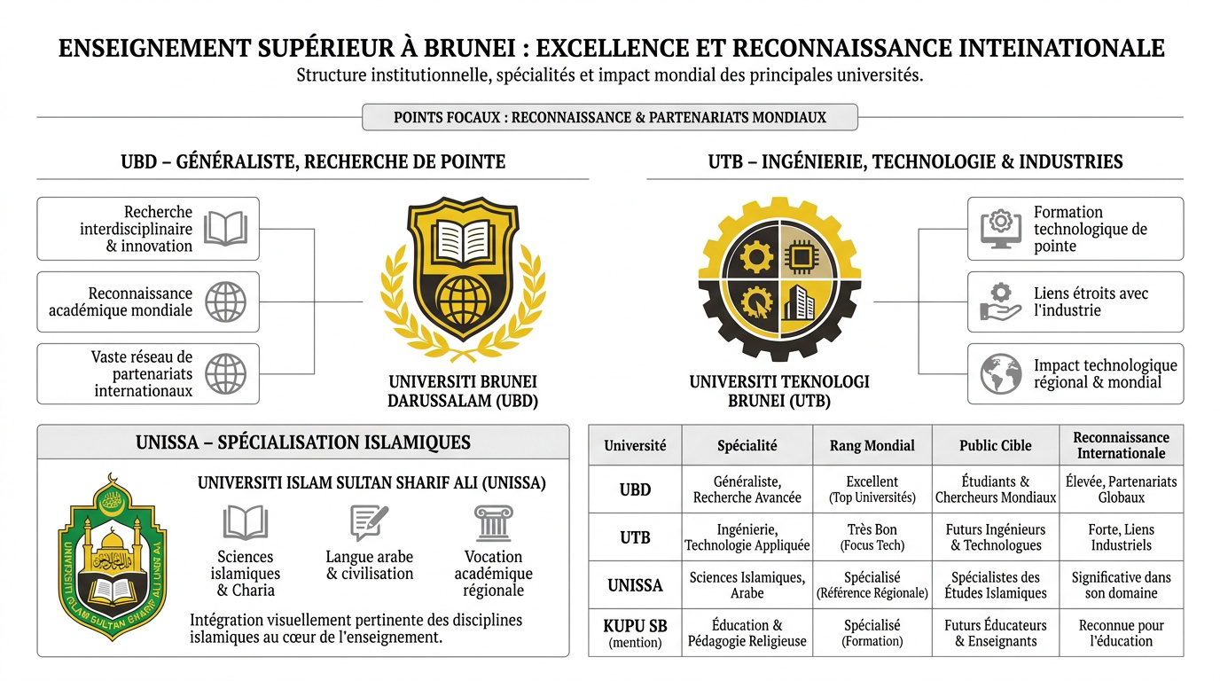 Campus universitaire moderne à Brunei illustrant l'excellence de l'enseignement supérieur
