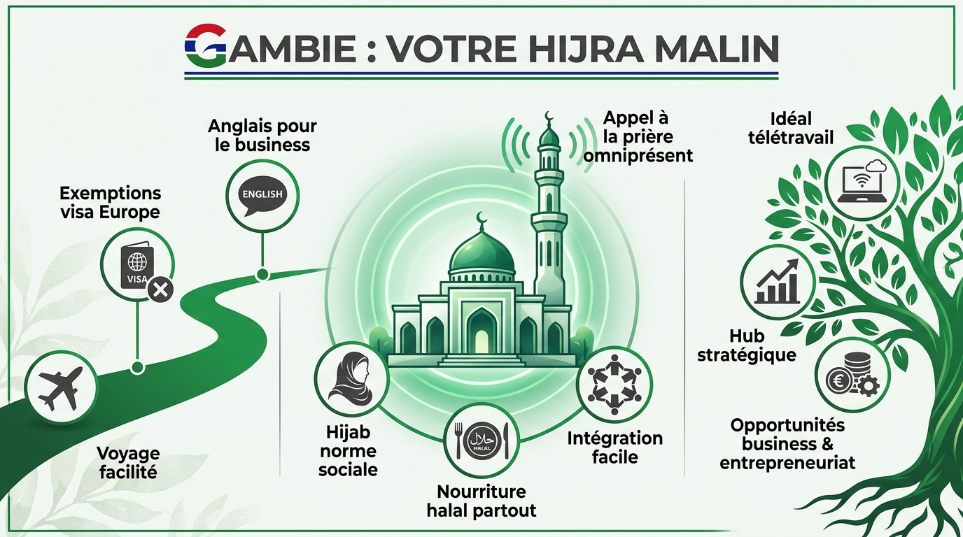 Femme voilée épanouie en Gambie profitant du cadre de vie local