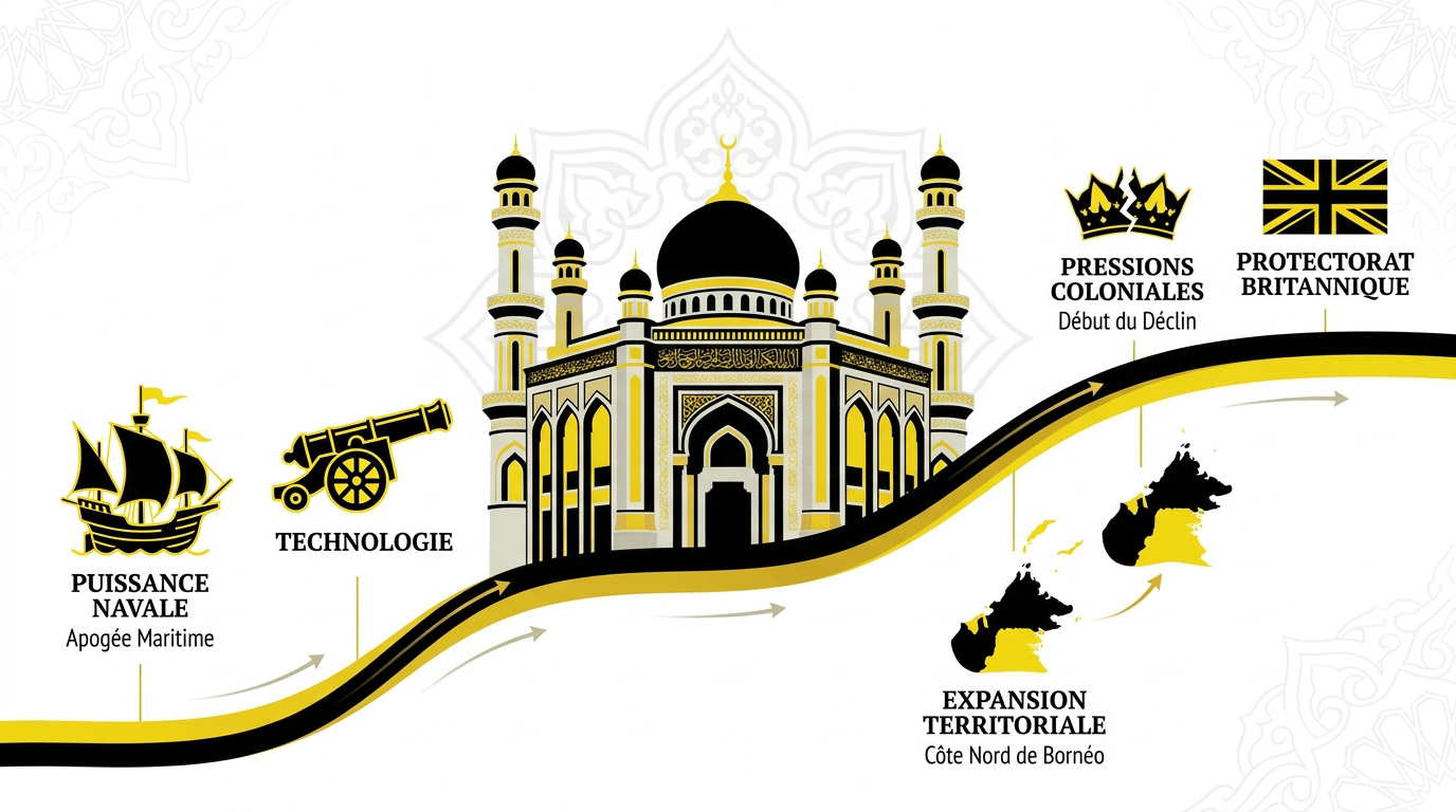 Illustration historique de l'expansion et du déclin du sultanat de Brunei