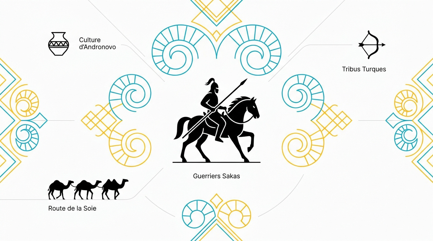 Vaste steppe kazakhe illustrant l'immensité du territoire et l'héritage des nomades Sakas