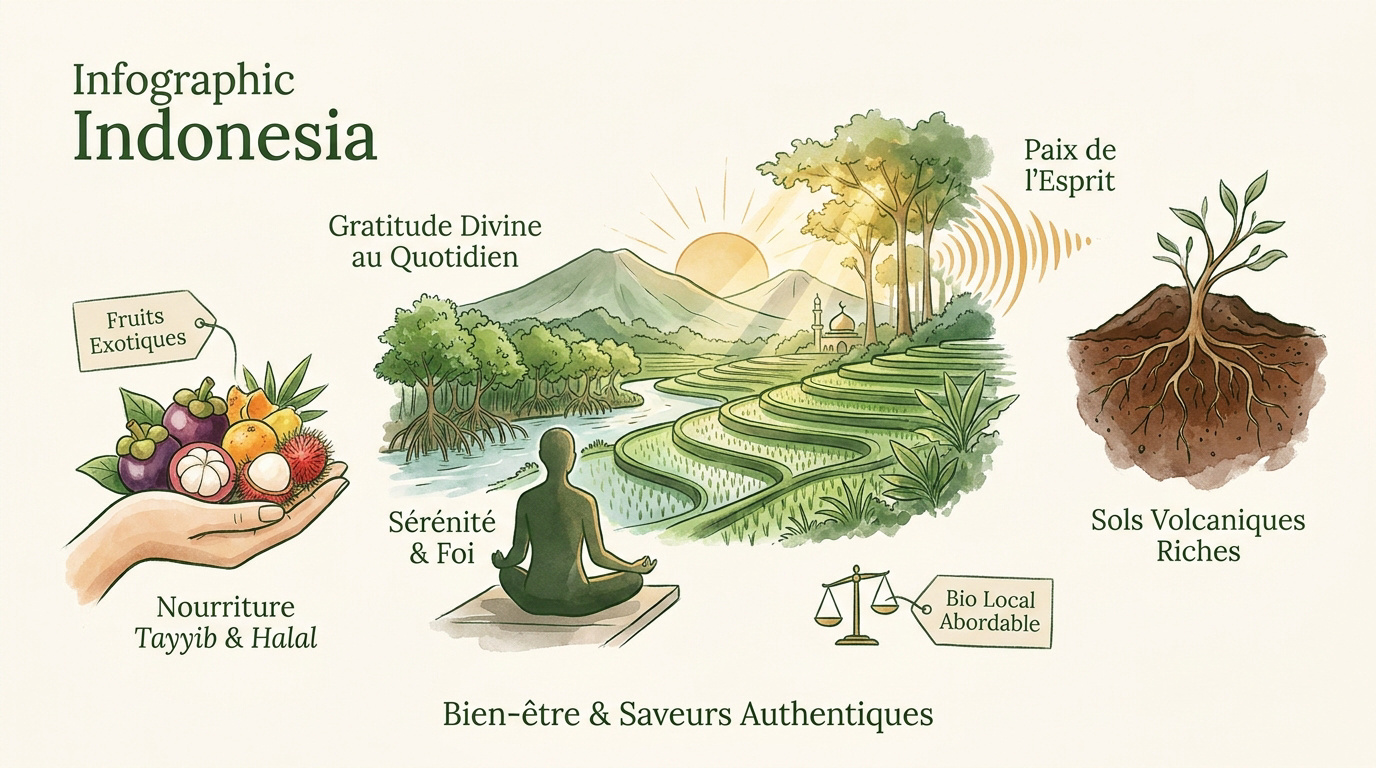 Infographie des bienfaits de la nature et de l'alimentation en Indonésie