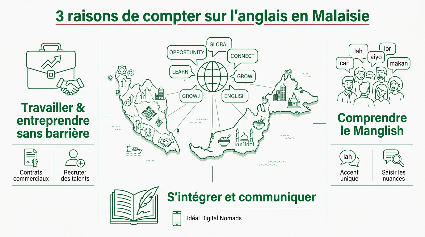 Expatriés discutant en anglais dans un quartier d'affaires en Malaisie