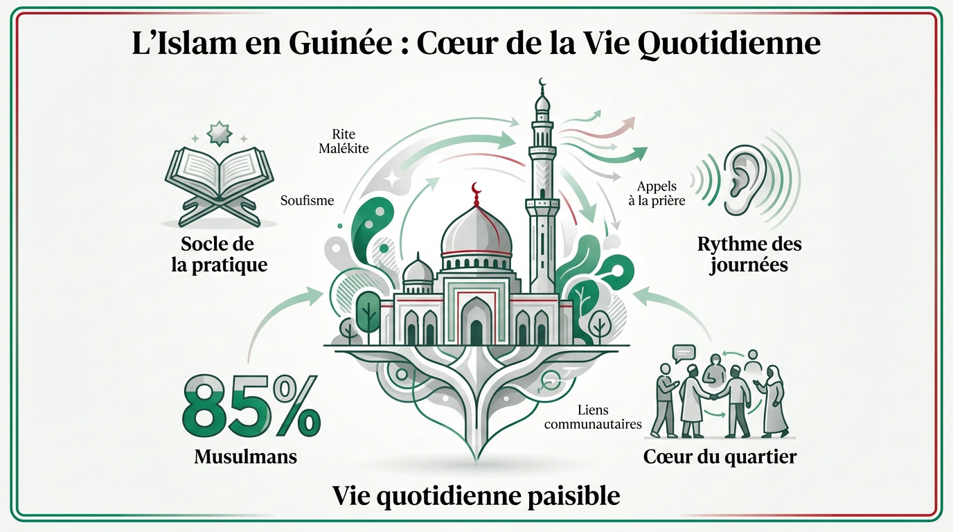 Mosquée et vie quotidienne en Guinée sous le soleil