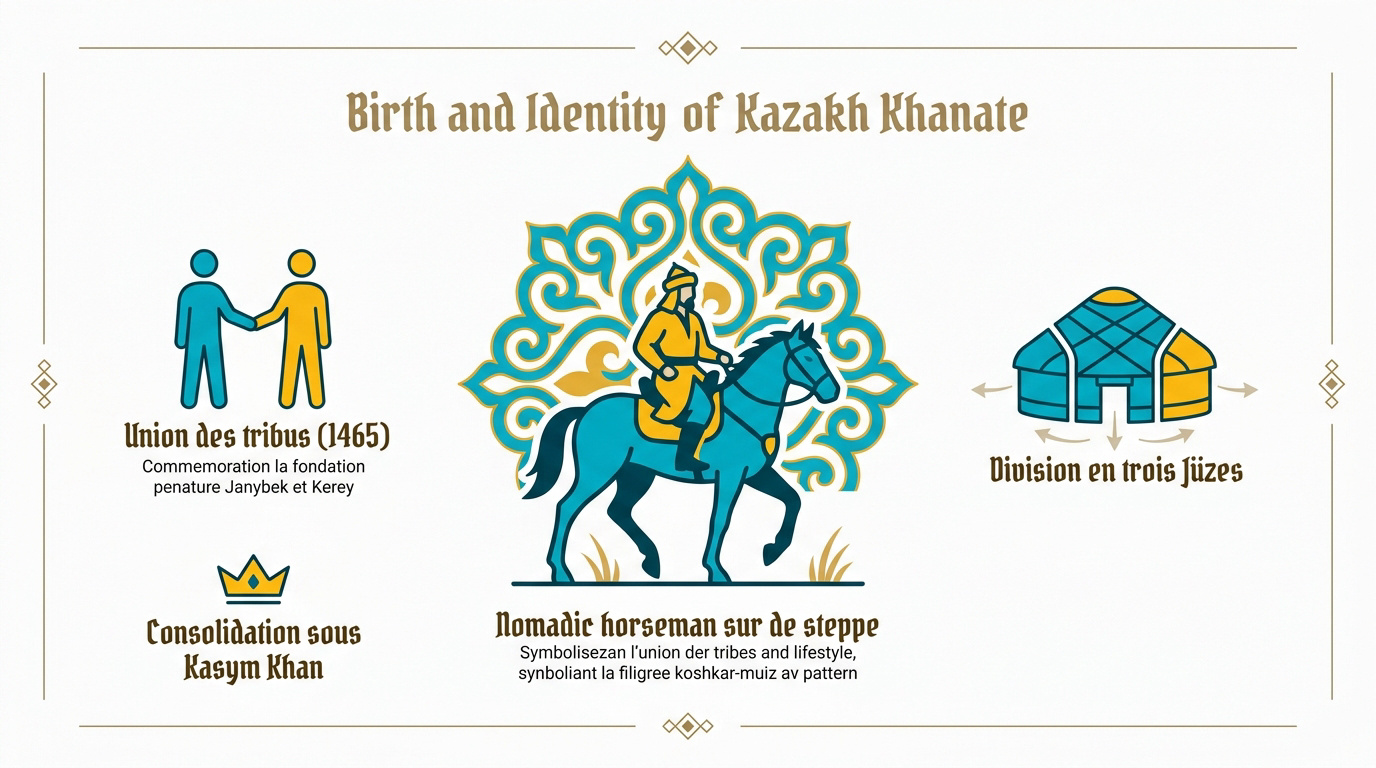 Représentation historique des guerriers nomades du Khanat Kazakh dans la steppe