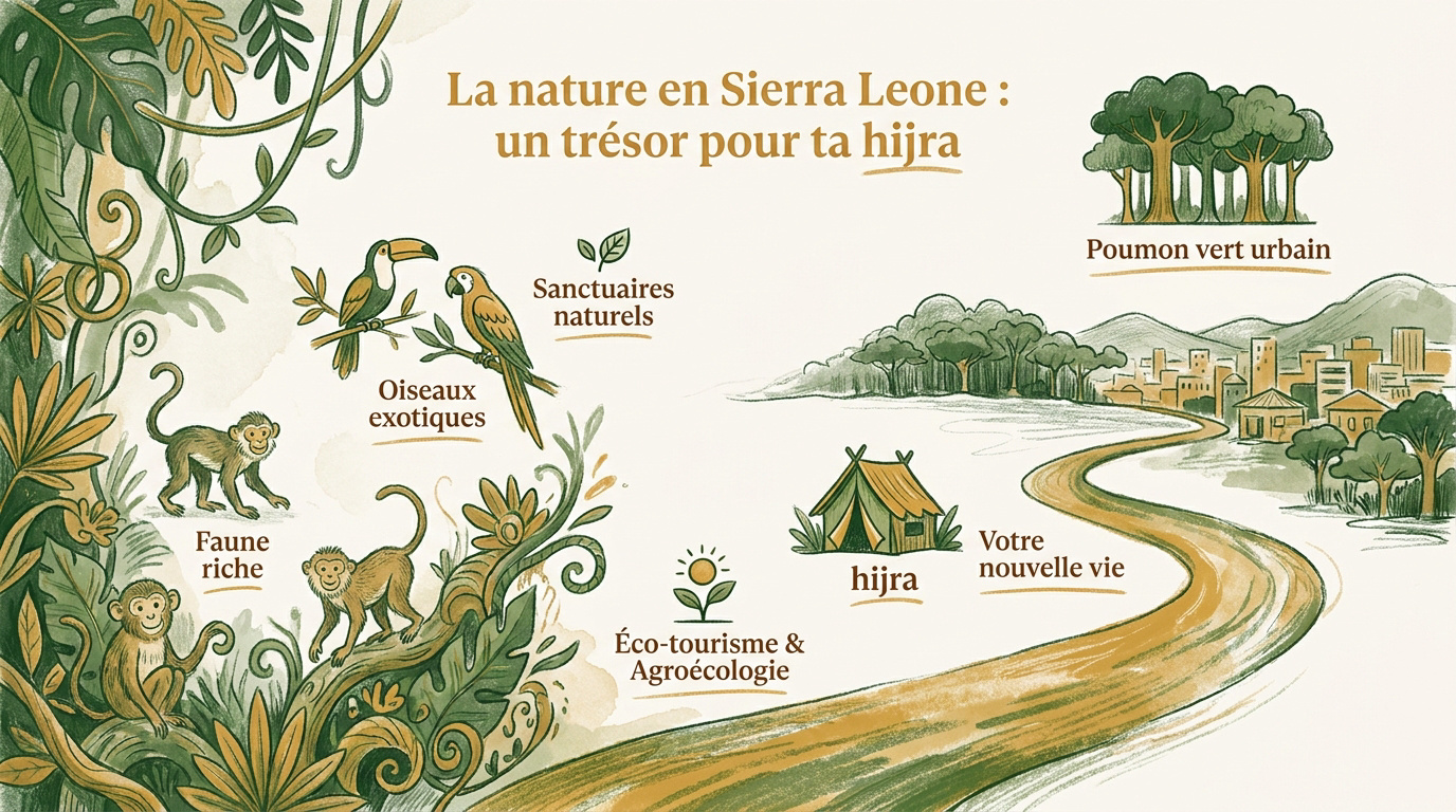 Paysage luxuriant de la nature sauvage en Sierra Leone avec forêts et montagnes
