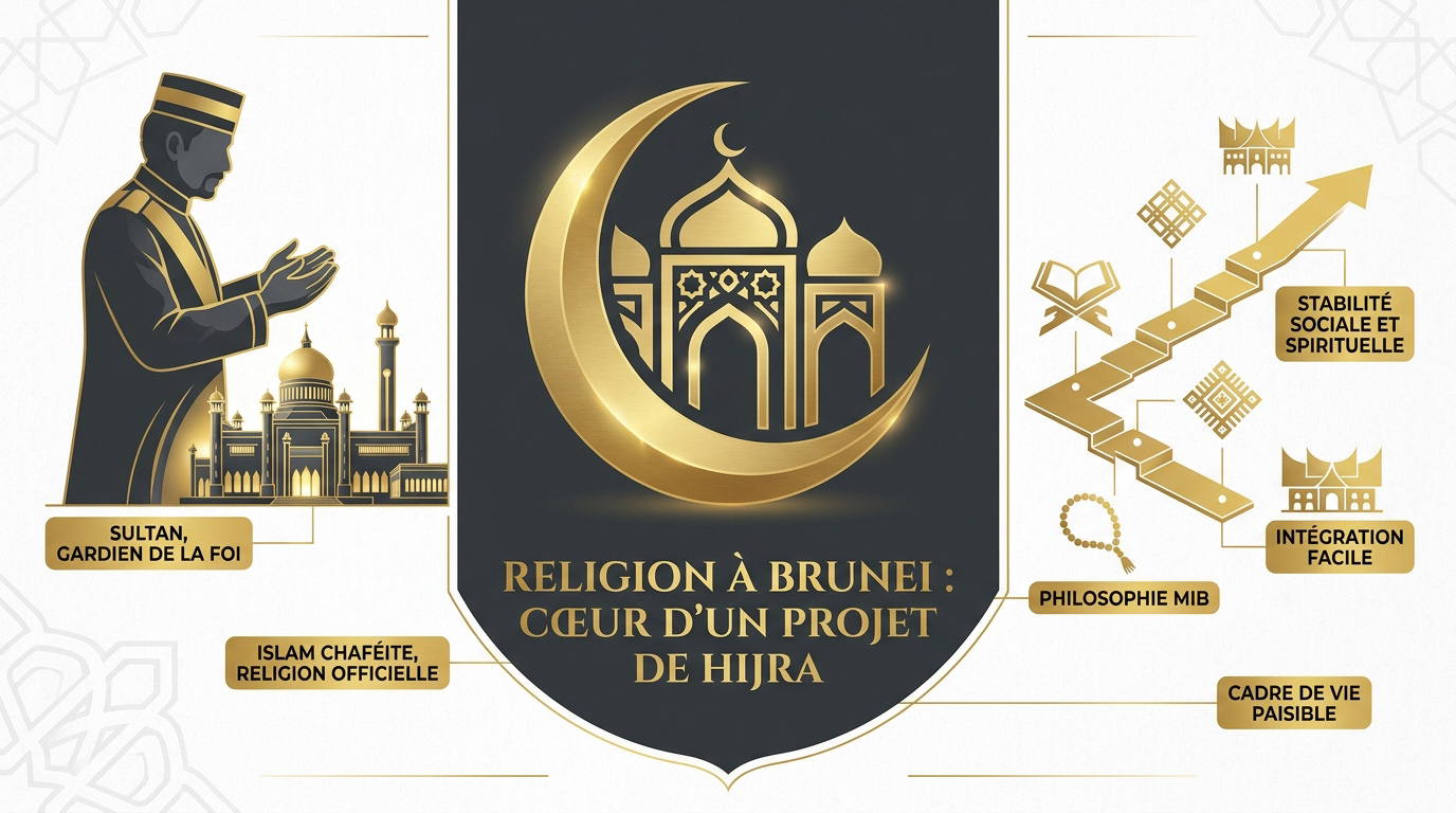 Mosquée majestueuse au Brunei illustrant la place centrale de l'islam dans le sultanat