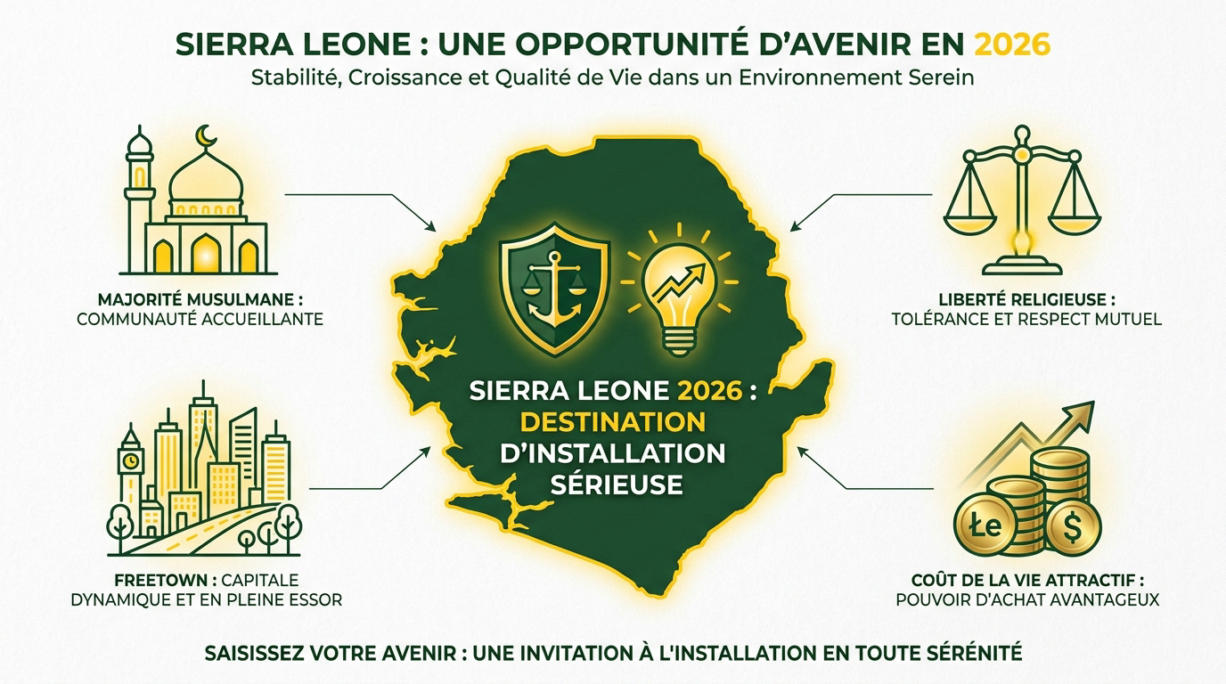 Famille musulmane s'installant sereinement en Sierra Leone en 2026