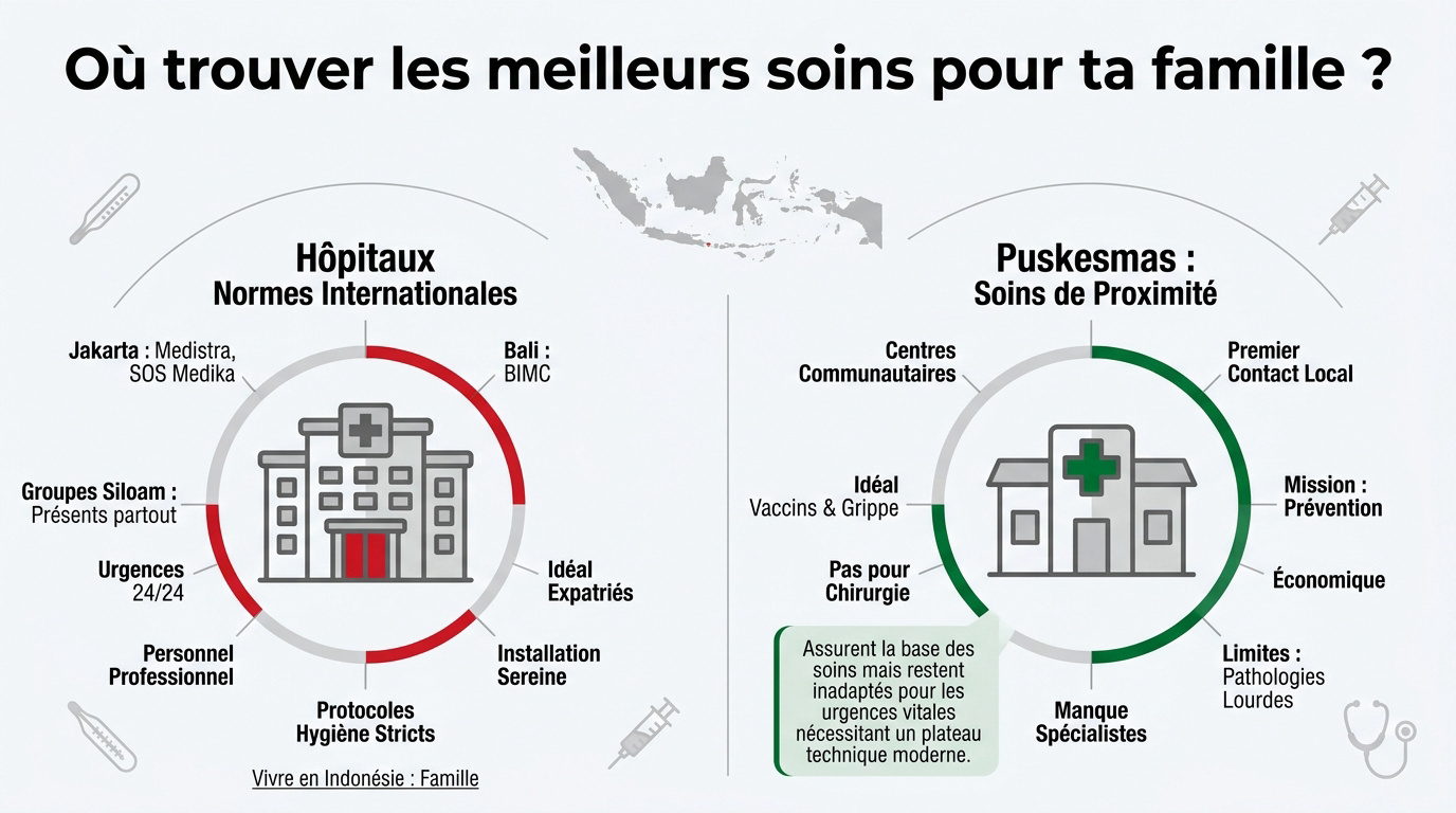 Comparaison entre les hôpitaux privés internationaux et les centres de santé Puskesmas en Indonésie