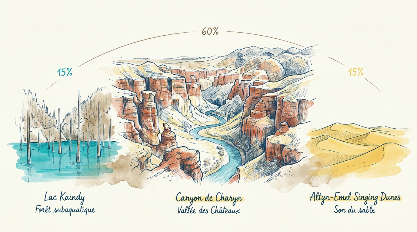 Vue panoramique sur les formations rocheuses rouges du Canyon de Charyn au Kazakhstan