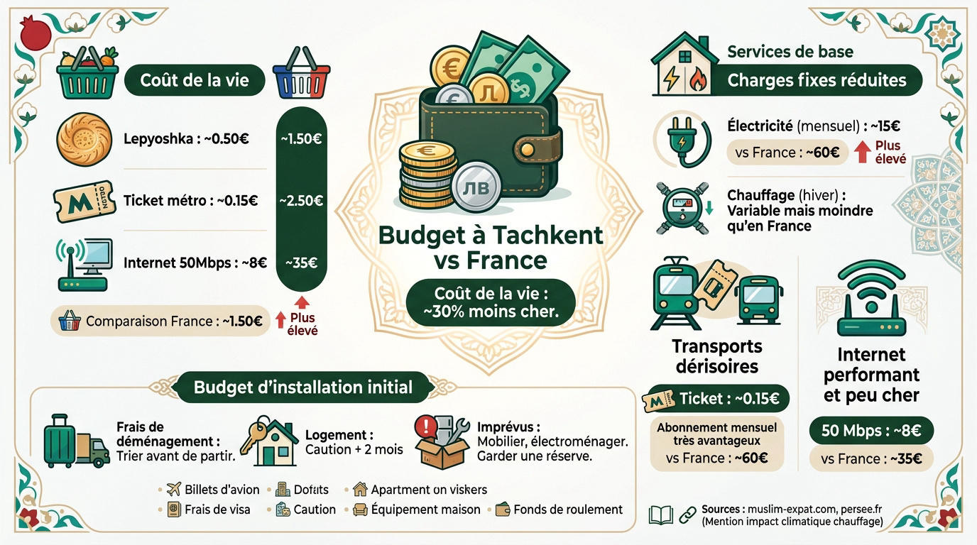 Comparaison du budget entre Tachkent et la France montrant les économies réalisées