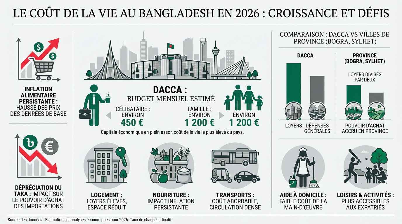 Marché local au Bangladesh illustrant le coût de la vie abordable en 2026