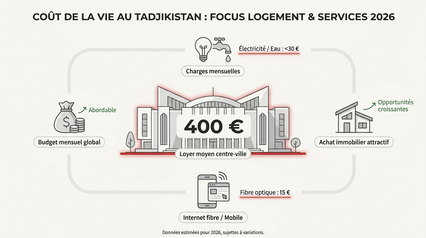 Appartements modernes et infrastructures à Douchanbé au Tadjikistan en 2026