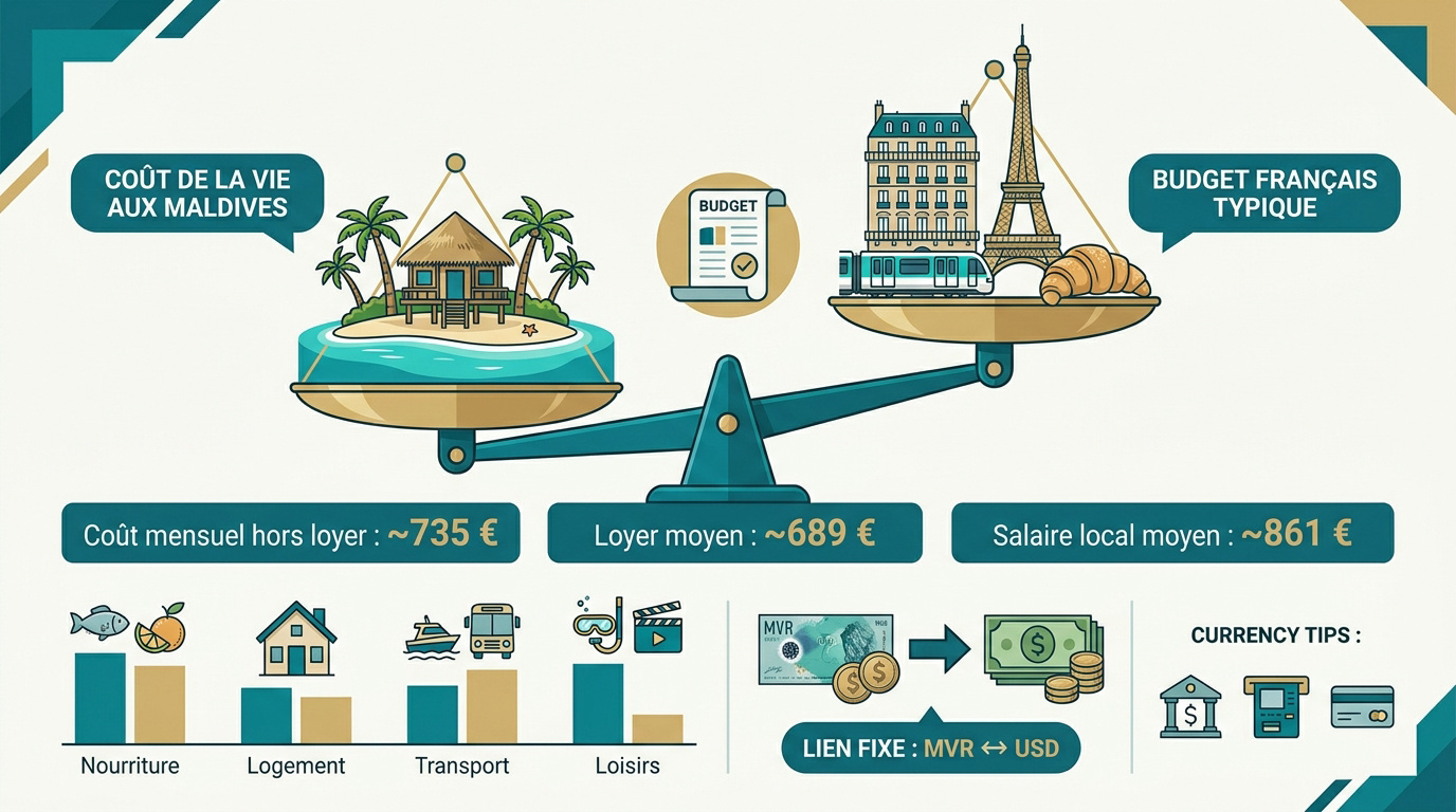 Comparaison du coût de la vie et du budget entre la France et les Maldives pour un expatrié