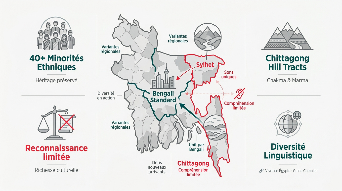 Carte de la diversité linguistique et des dialectes au Bangladesh